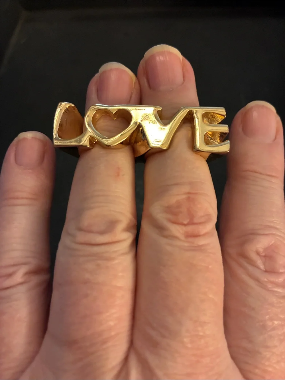 LOVE Gold Double-Finger Statement Ring  NWOT